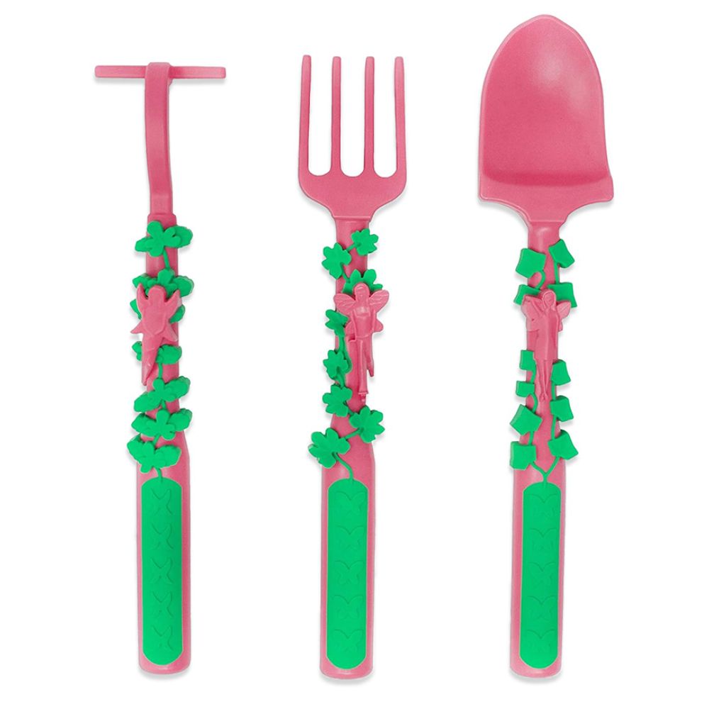 Eazy Kids - Spoon, Fork And Pusher Set - Gardening - Pink