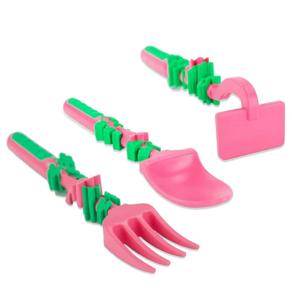 Eazy Kids - Spoon, Fork And Pusher Set - Gardening - Pink