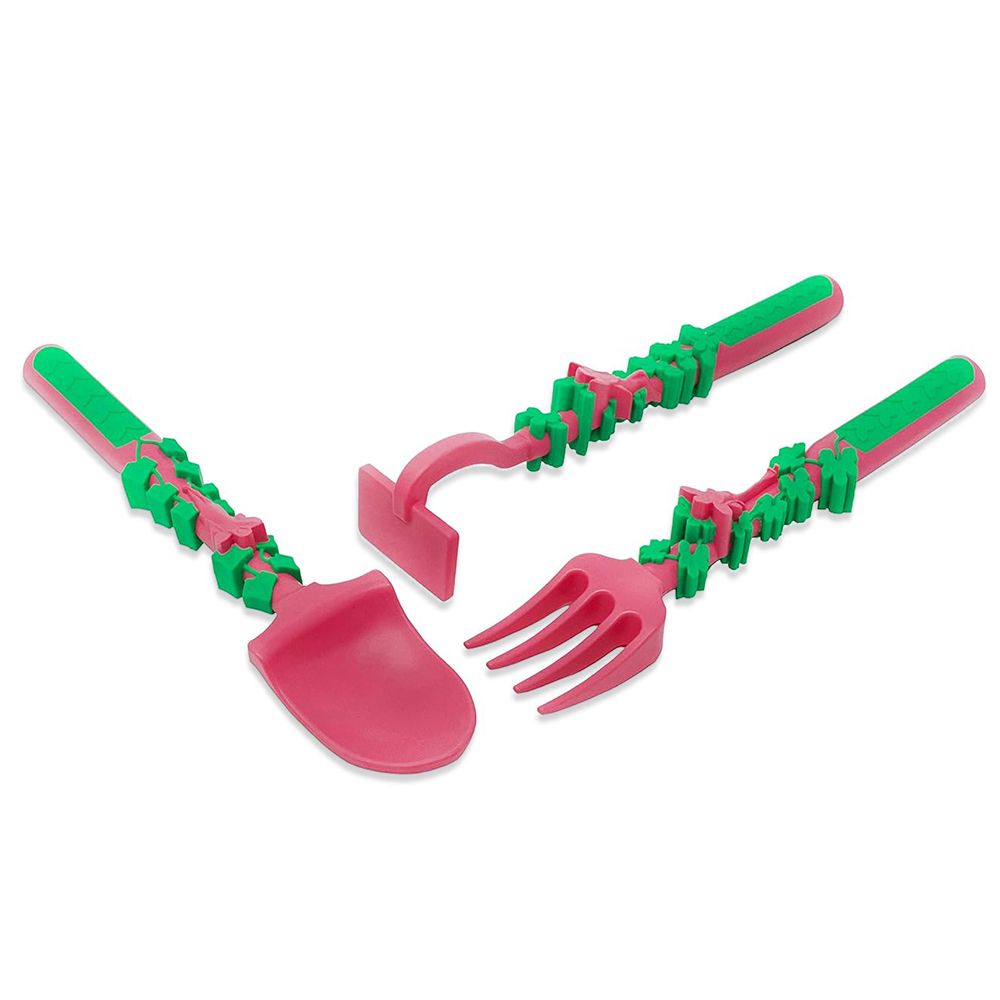 Eazy Kids - Spoon, Fork And Pusher Set - Gardening - Pink