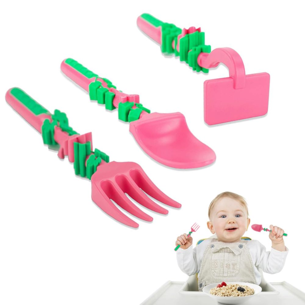 Eazy Kids - Spoon, Fork And Pusher Set - Gardening - Pink