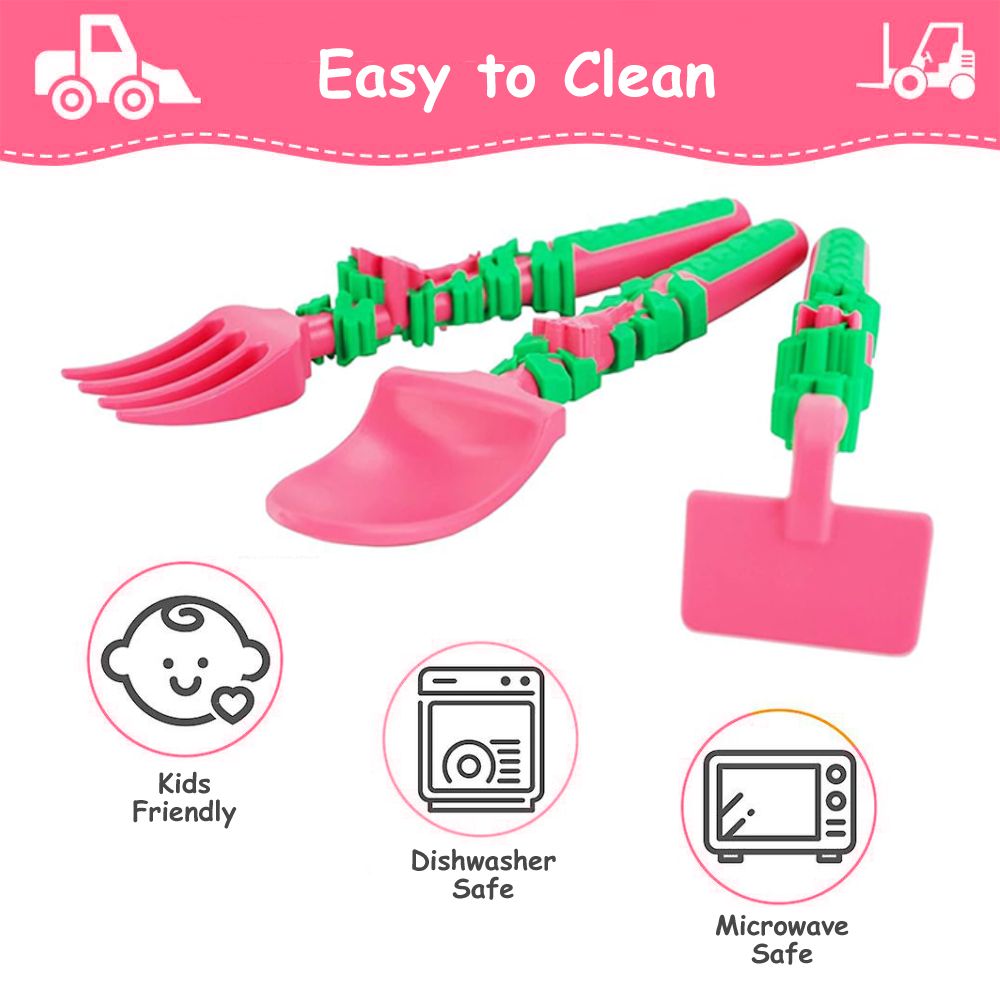 Eazy Kids - Spoon, Fork And Pusher Set - Gardening - Pink