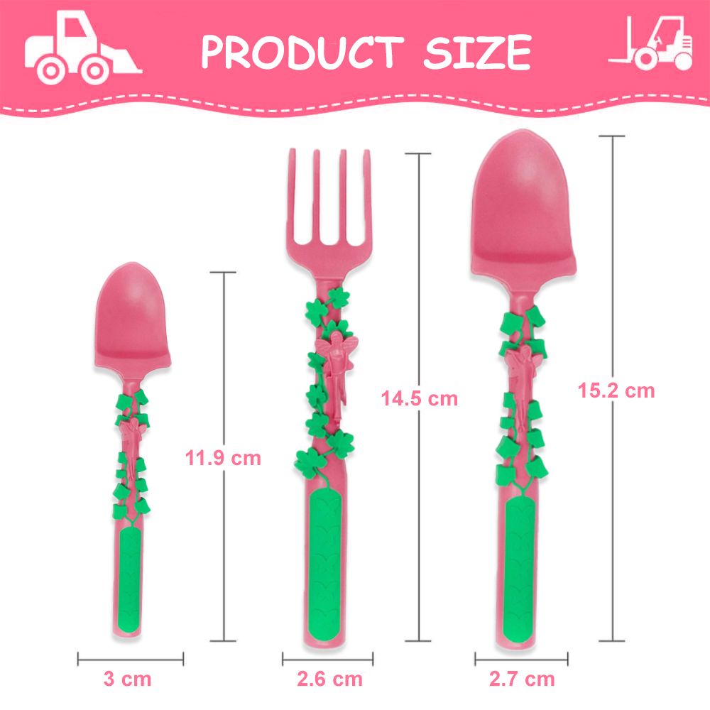 Eazy Kids - Spoon, Fork And Pusher Set - Gardening - Pink