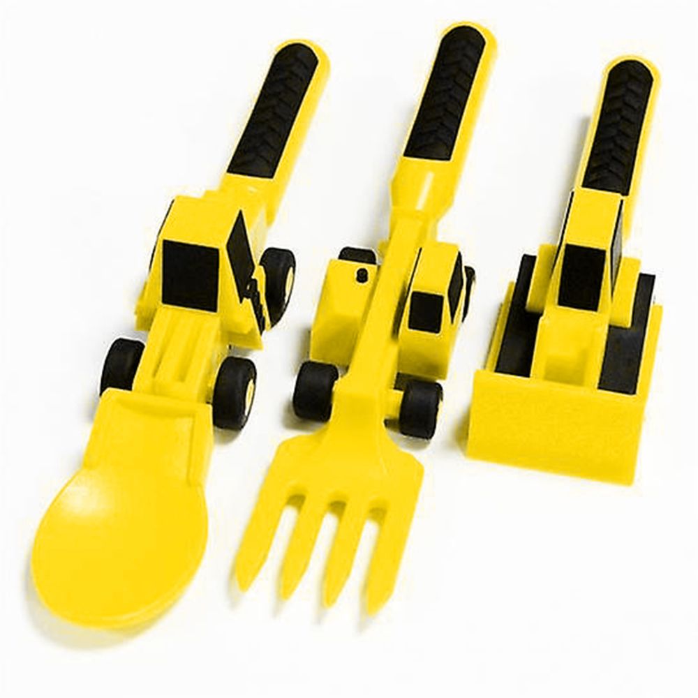 Eazy Kids - Spoon, Fork And Pusher Set - Truck - Yellow