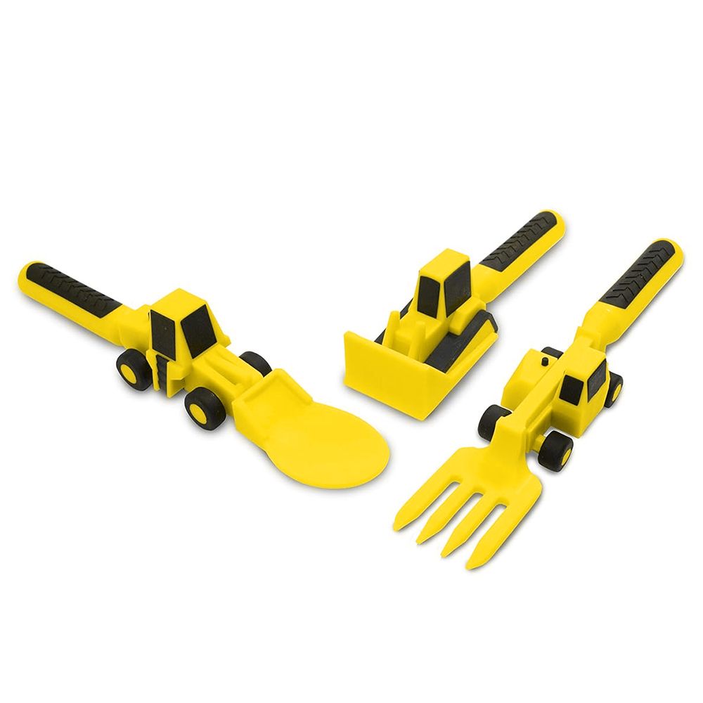 Eazy Kids - Spoon, Fork And Pusher Set - Truck - Yellow