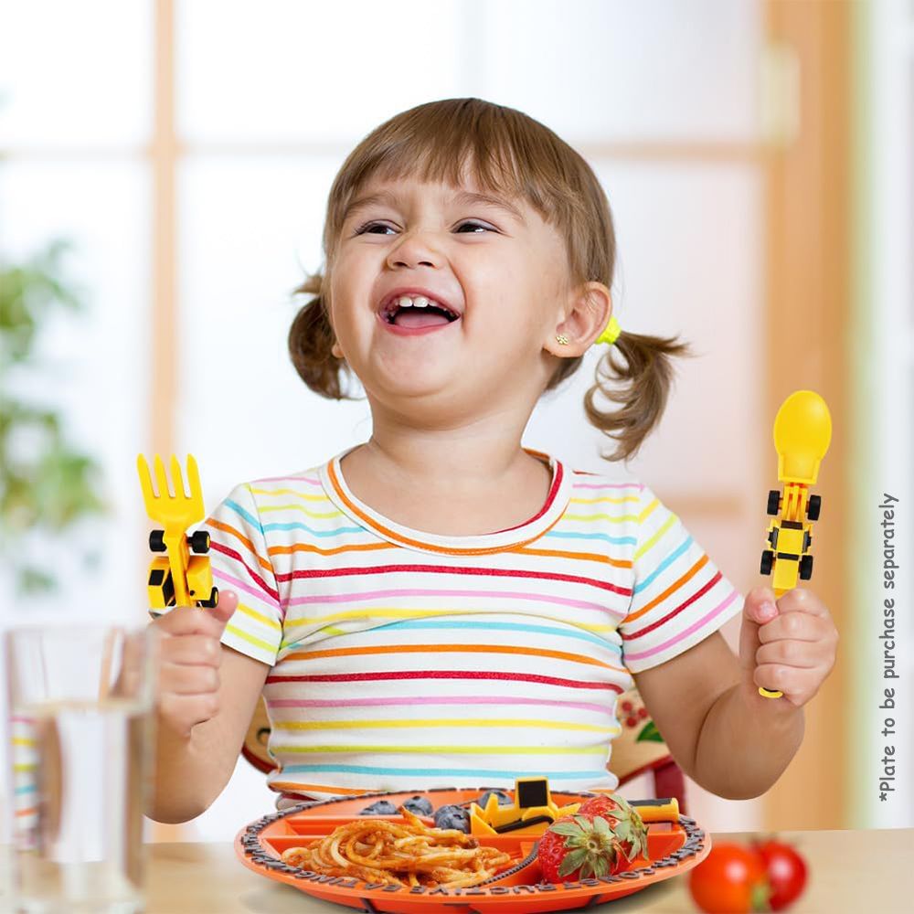 Eazy Kids - Spoon, Fork And Pusher Set - Truck - Yellow