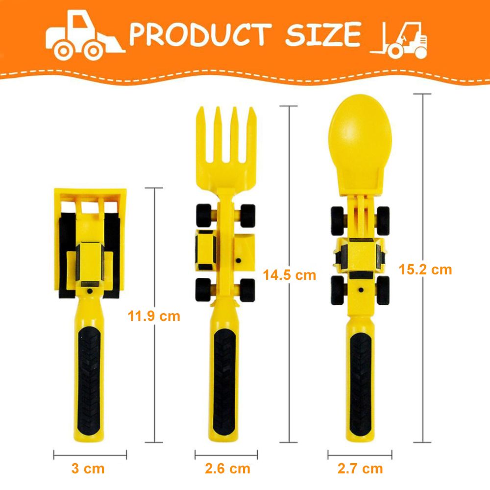 Eazy Kids - Spoon, Fork And Pusher Set - Truck - Yellow