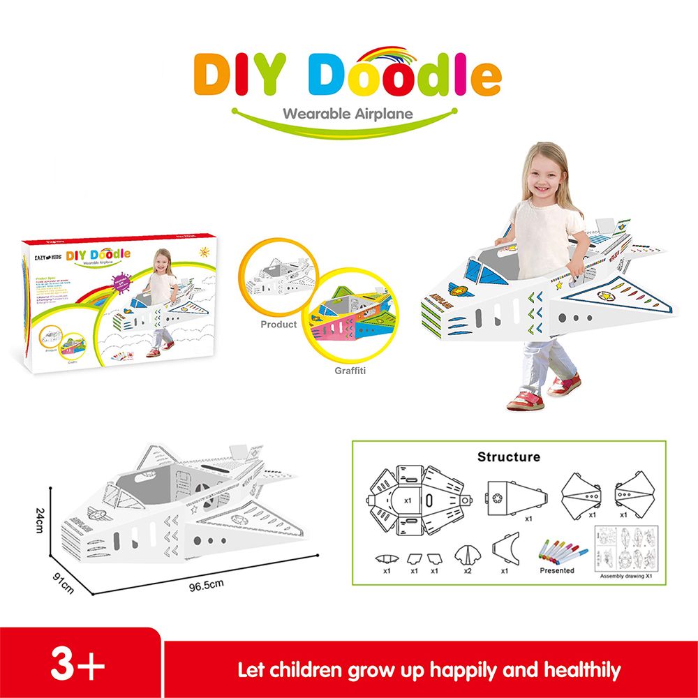 Eazy Kids - DIY Doodle Colouring Kit - Wearable Airplane