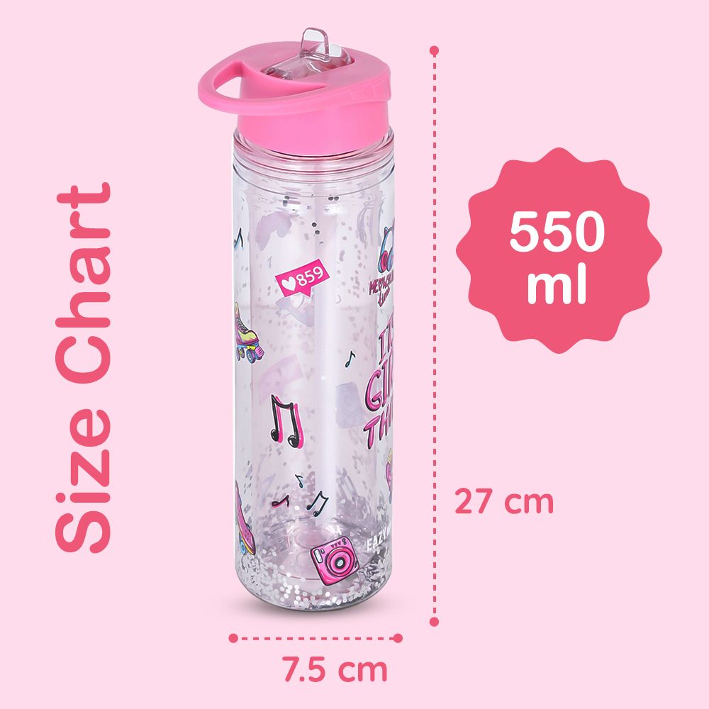 Eazy kids - Tritan Double Wall Glitter Water Bottle - Its Girls Things - 550ml