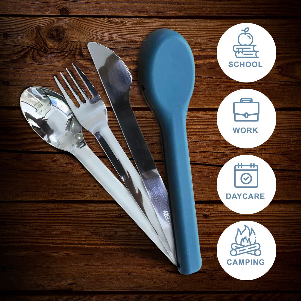 Eazy kids - Cutlery Set With Silicone Case - 3pcs - Blue