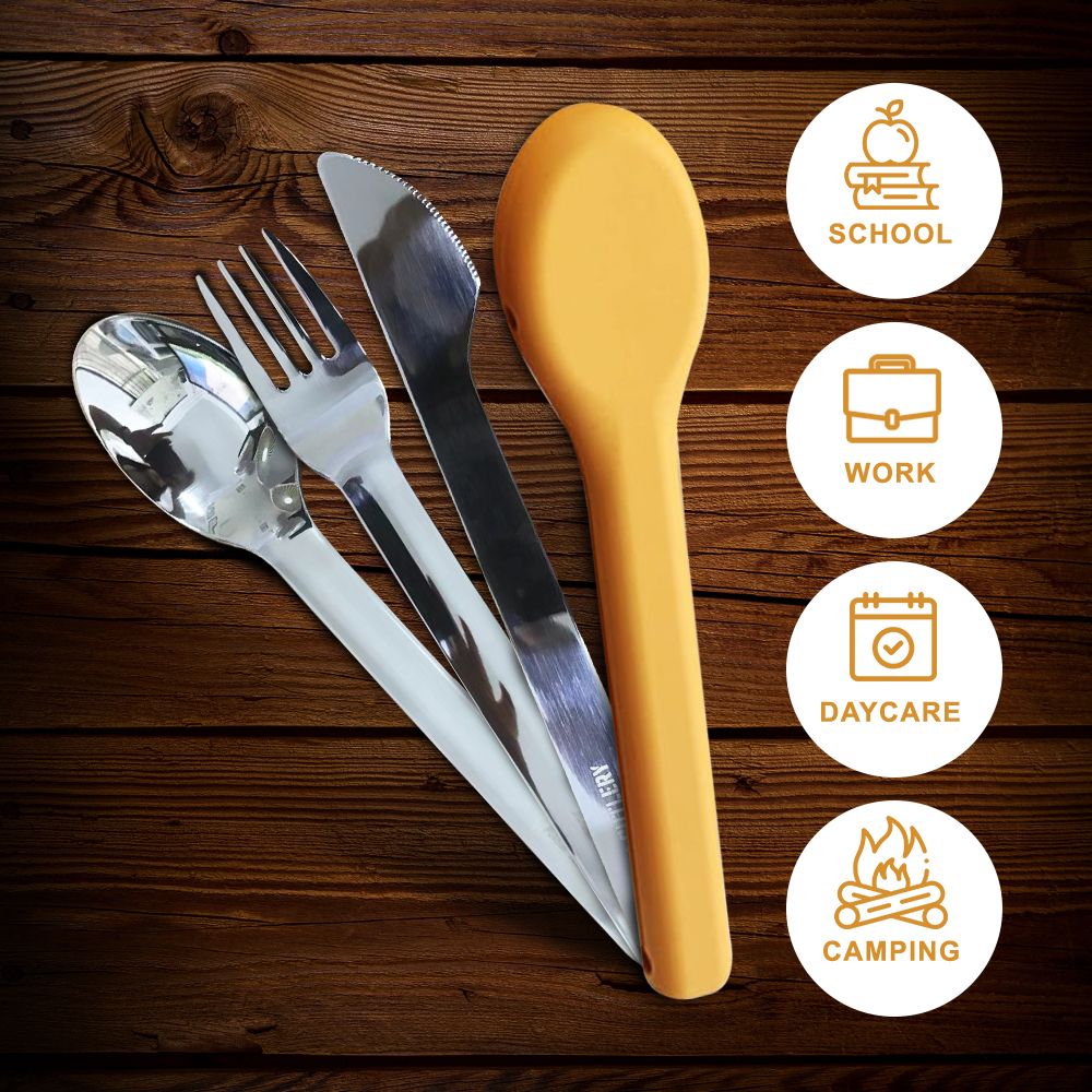 Eazy kids - Cutlery Set With Silicone Case - 3pcs - Yellow