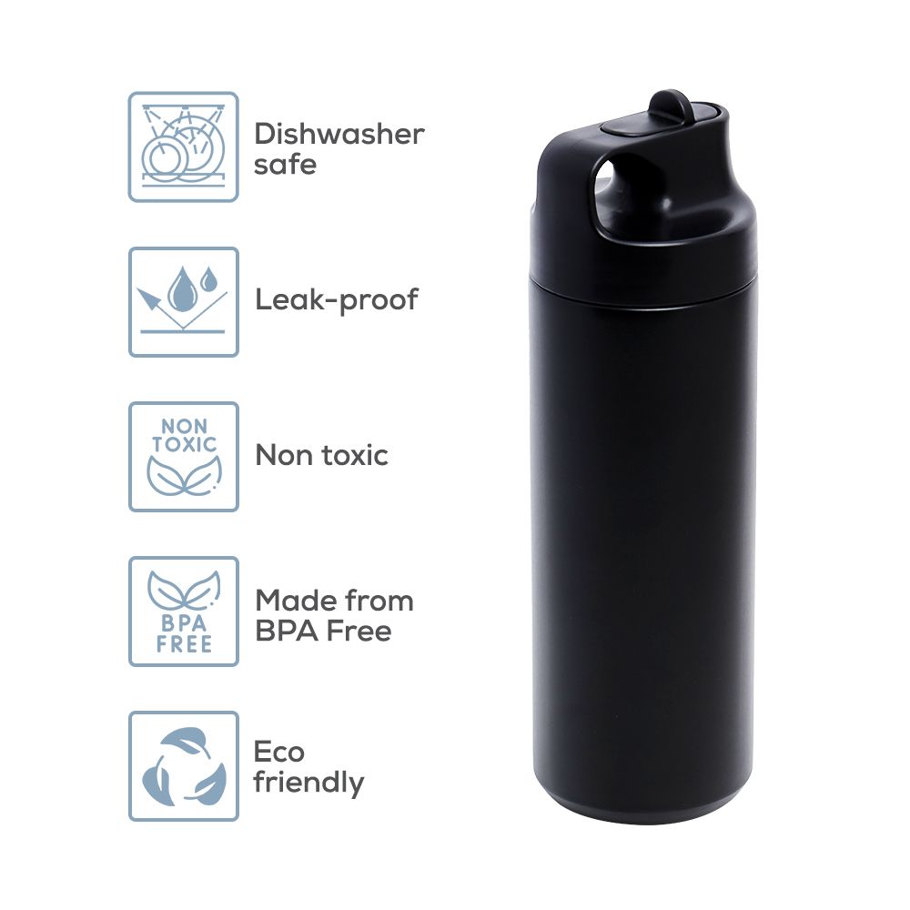 Eazy Kids - Insulated Stainless Steel Sports Water Bottle - 550ml - Black