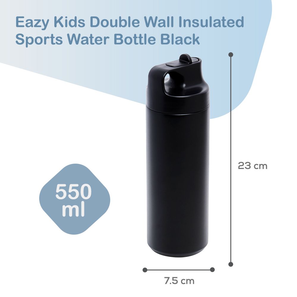 Eazy Kids - Insulated Stainless Steel Sports Water Bottle - 550ml - Black