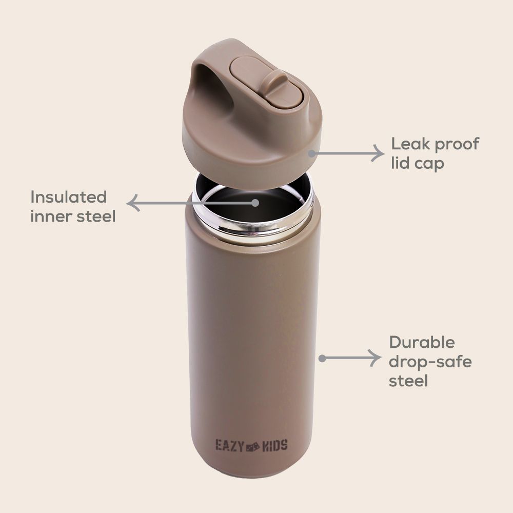 Eazy Kids - Insulated Stainless Steel Sports Water Bottle - 550ml - Khaki