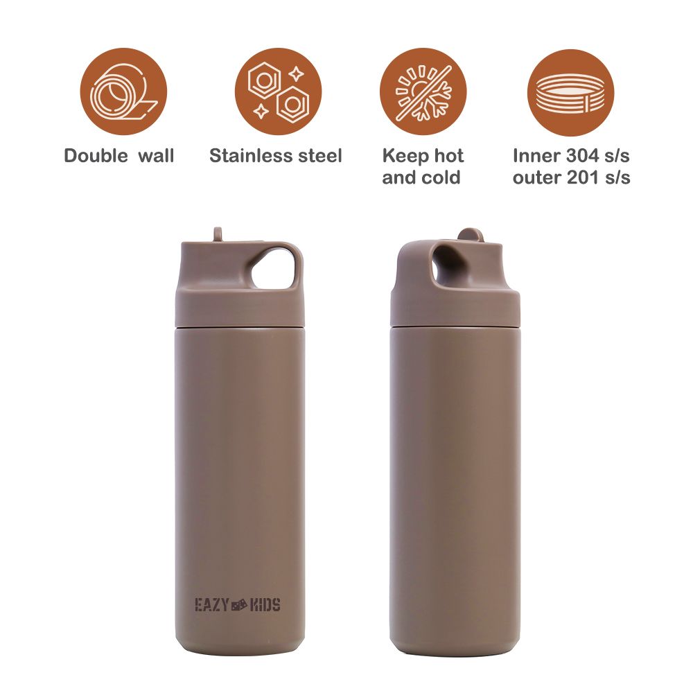 Eazy Kids - Insulated Stainless Steel Sports Water Bottle - 550ml - Khaki