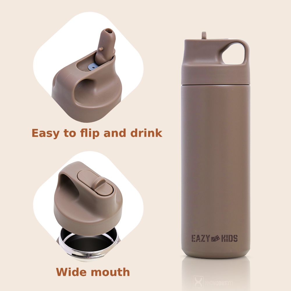 Eazy Kids - Insulated Stainless Steel Sports Water Bottle - 550ml - Khaki