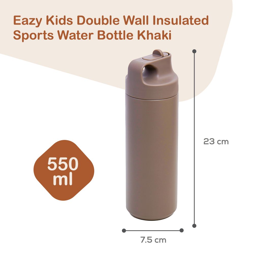 Eazy Kids - Insulated Stainless Steel Sports Water Bottle - 550ml - Khaki