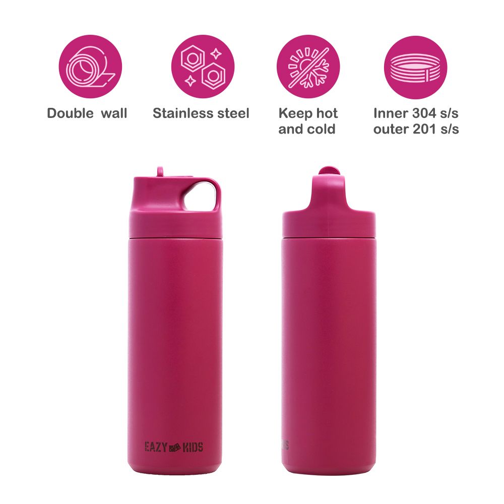 Eazy Kids - Insulated Stainless Steel Sports Water Bottle - 550ml - Pink