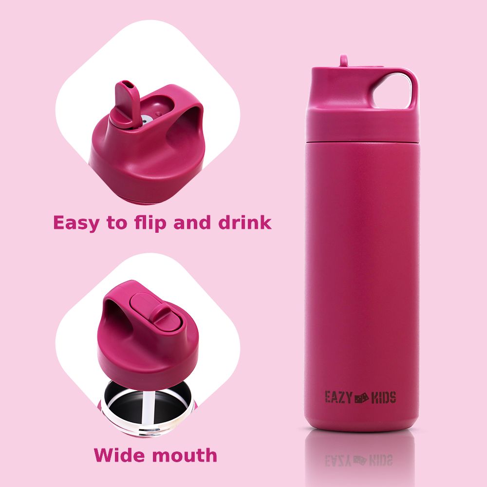 Eazy Kids - Insulated Stainless Steel Sports Water Bottle - 550ml - Pink