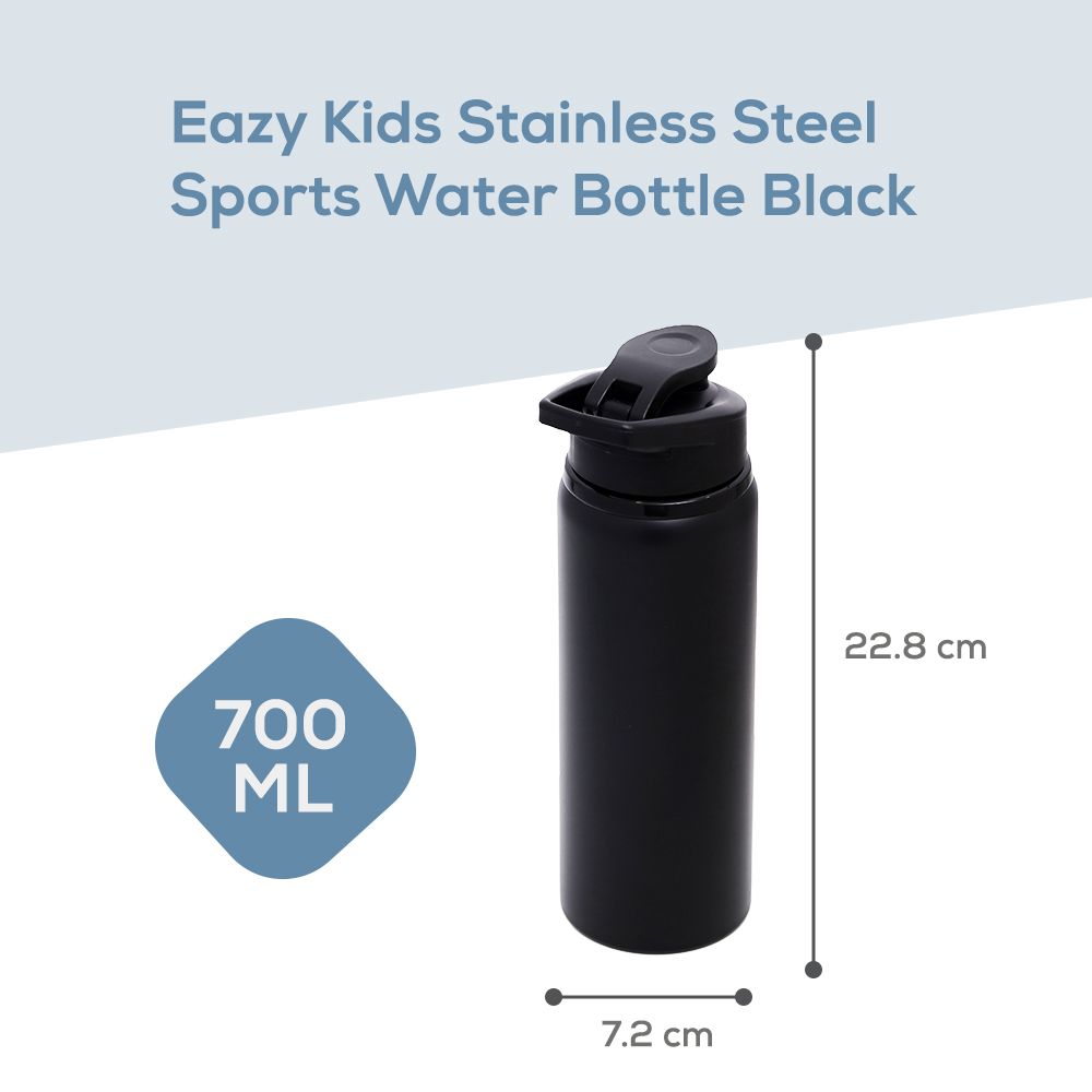 Eazy Kids - Stainless Steel Sports Water Bottle - 700ml - Black