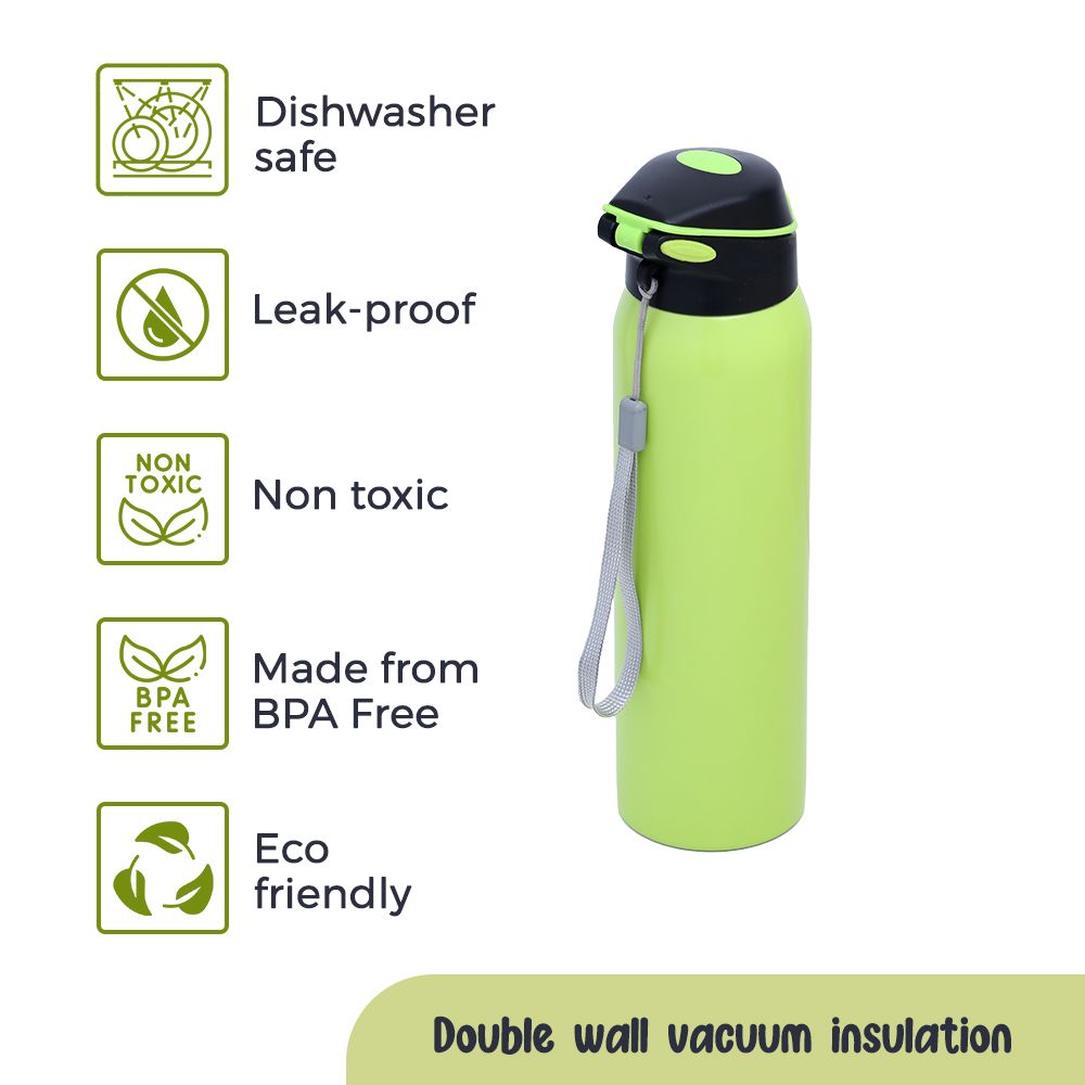 Eazy Kids - Insulated Stainless Steel School Water Bottle - 500ml - Green