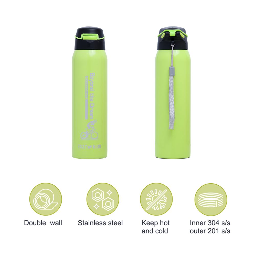 Eazy Kids - Insulated Stainless Steel School Water Bottle - 500ml - Green