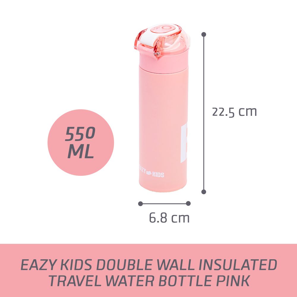 Eazy Kids - Insulated Travel Water Bottle - 550ml - Pink