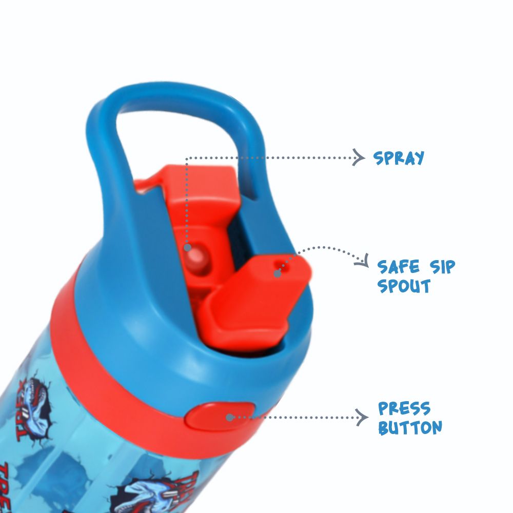 Eazy Kids - Tritan Water Bottle With Spray - 420ml - Dino - Blue