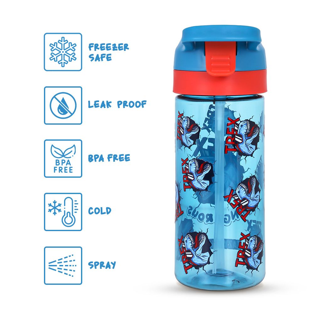 Eazy Kids - Tritan Water Bottle With Spray - 420ml - Dino - Blue