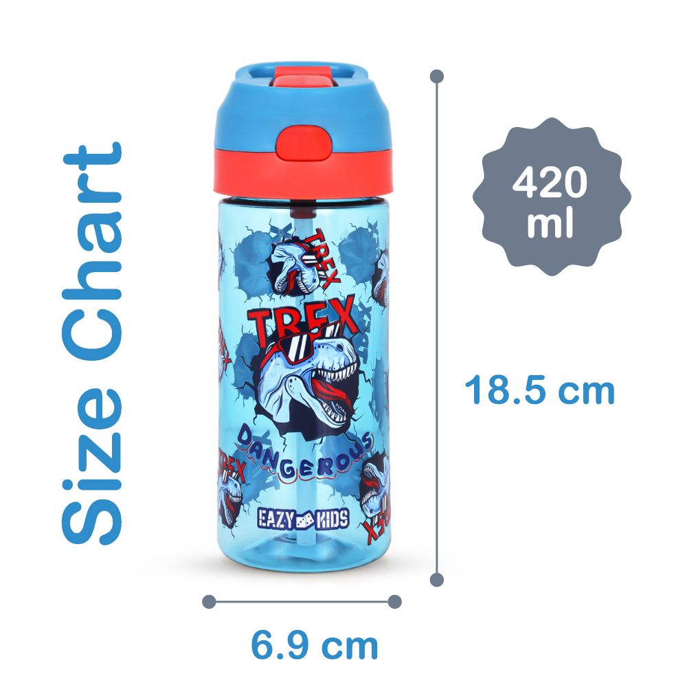 Eazy Kids - Tritan Water Bottle With Spray - 420ml - Dino - Blue