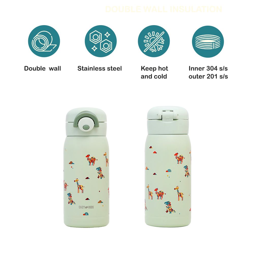 Eazy Kids - Insulated Stainless Steel School Water Bottle - 350ml - Green