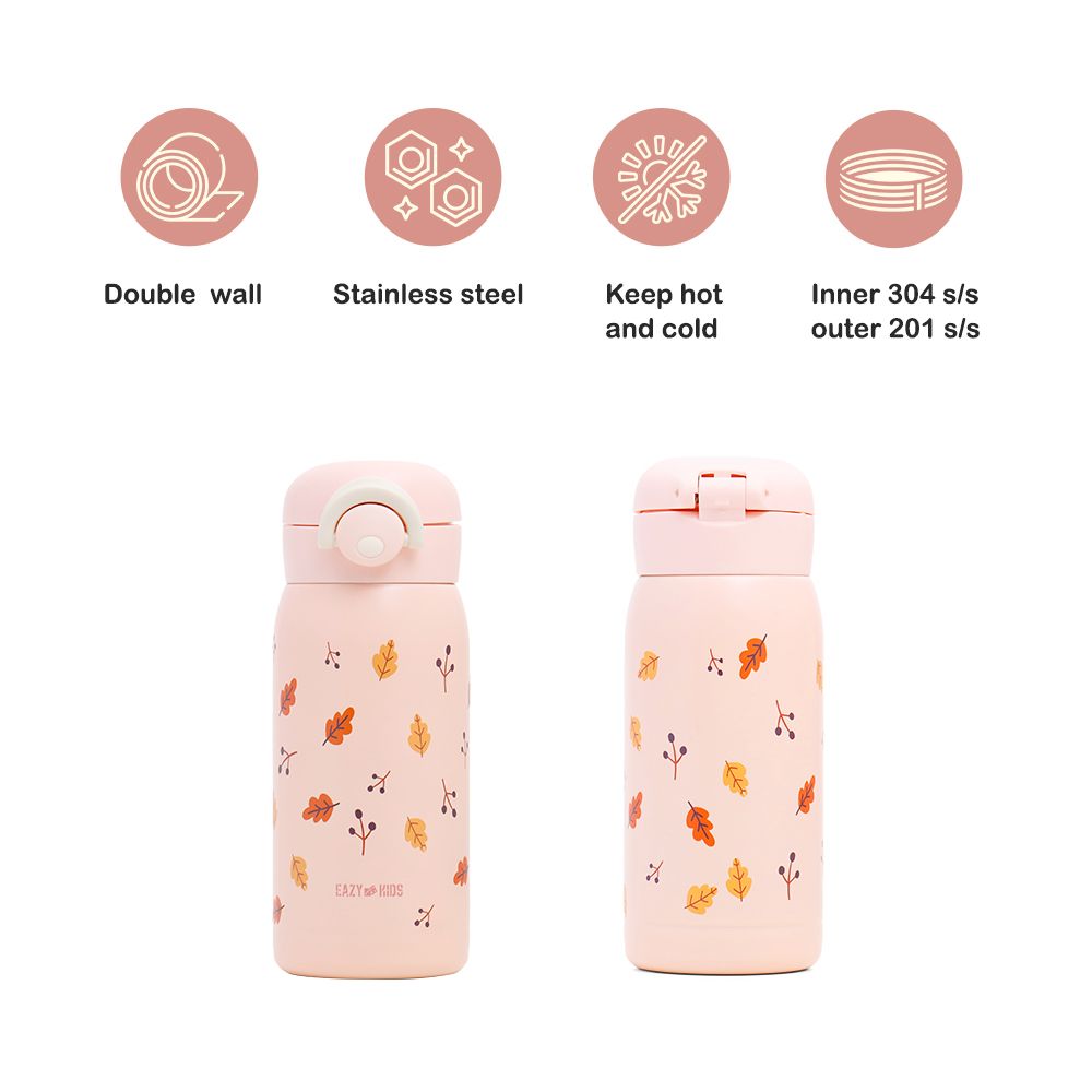 Eazy Kids - Insulated Stainless Steel School Water Bottle - 350ml - Pink