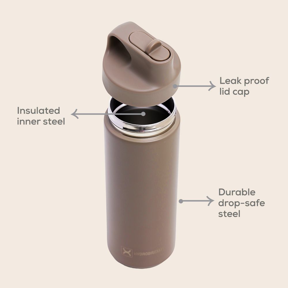 Hydrobrew - Insulated Sports Water Bottle 550ml - Khaki