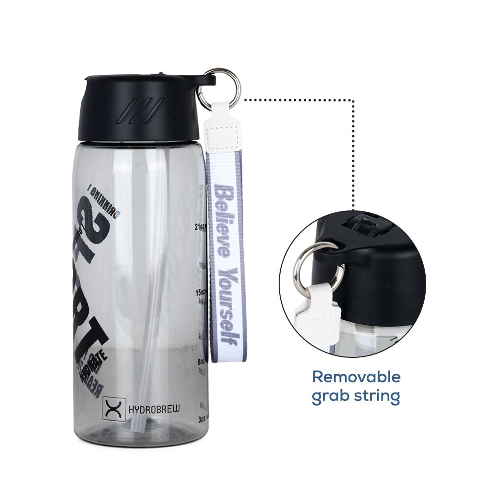 Hydrobrew - Water Bottle with Grab String 800ml - Black