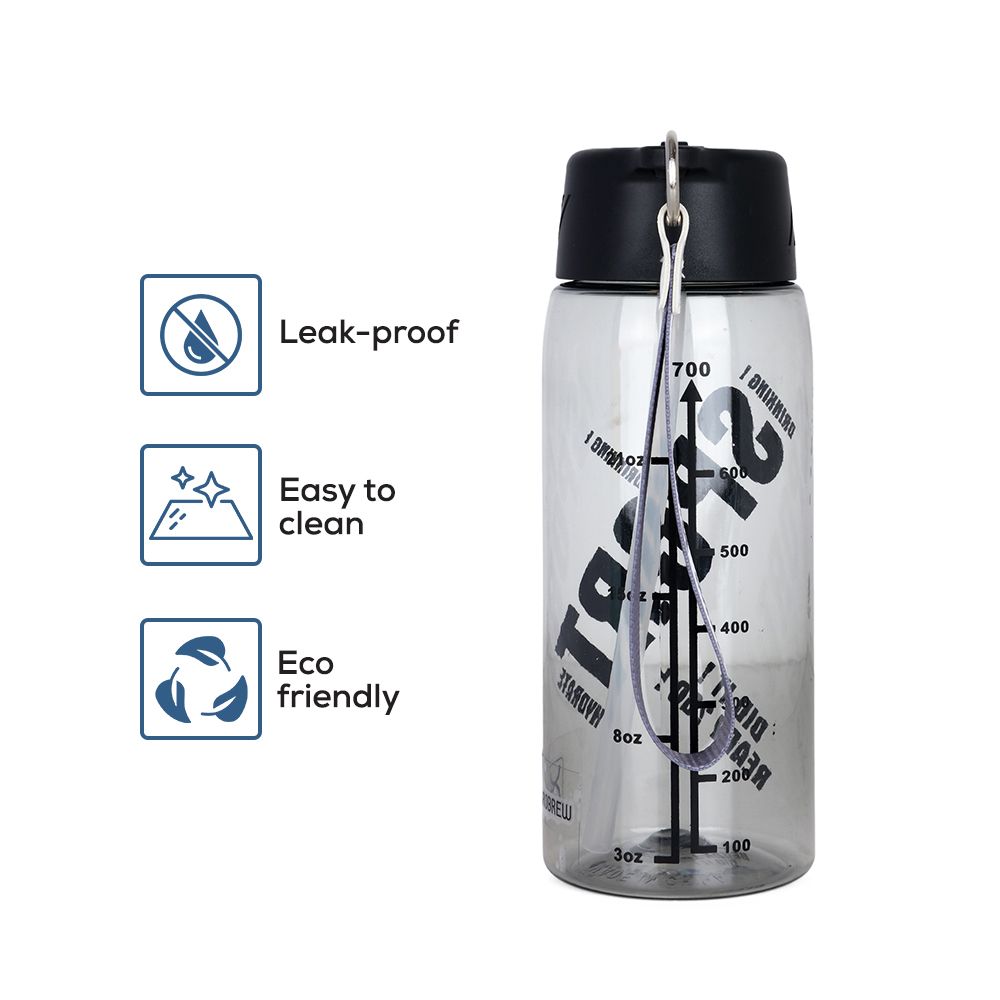 Hydrobrew - Water Bottle with Grab String 800ml - Black