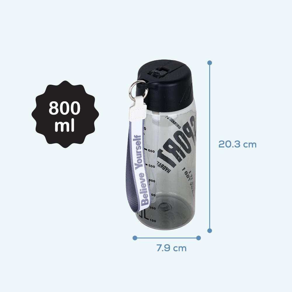 Hydrobrew - Water Bottle with Grab String 800ml - Black