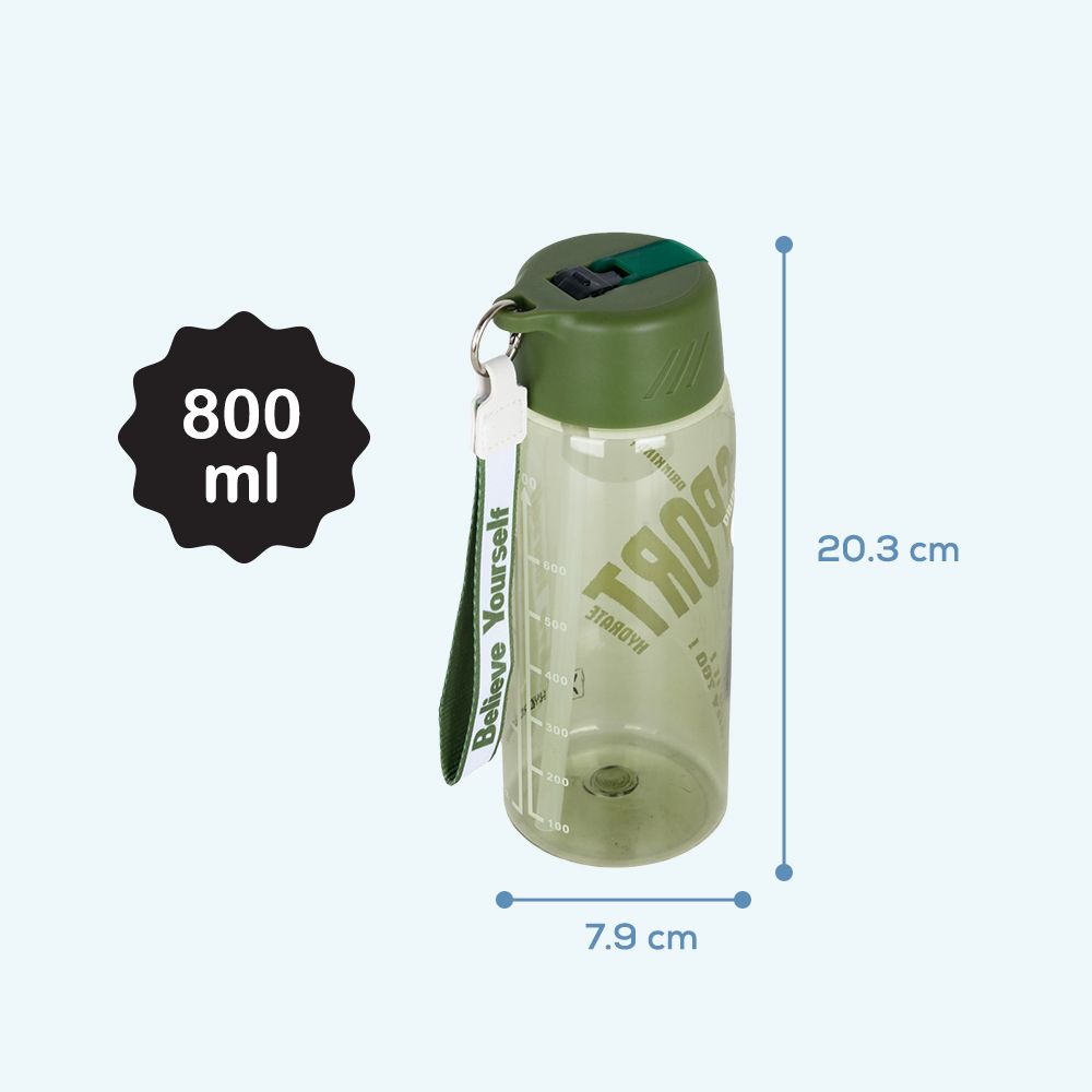 Hydrobrew - Water Bottle with Grab String 800ml - Green