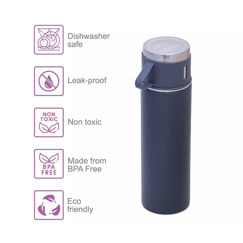 Hydrobrew - Insulated Vacuum Flask 500ml with 2x150ml Cup - Grey