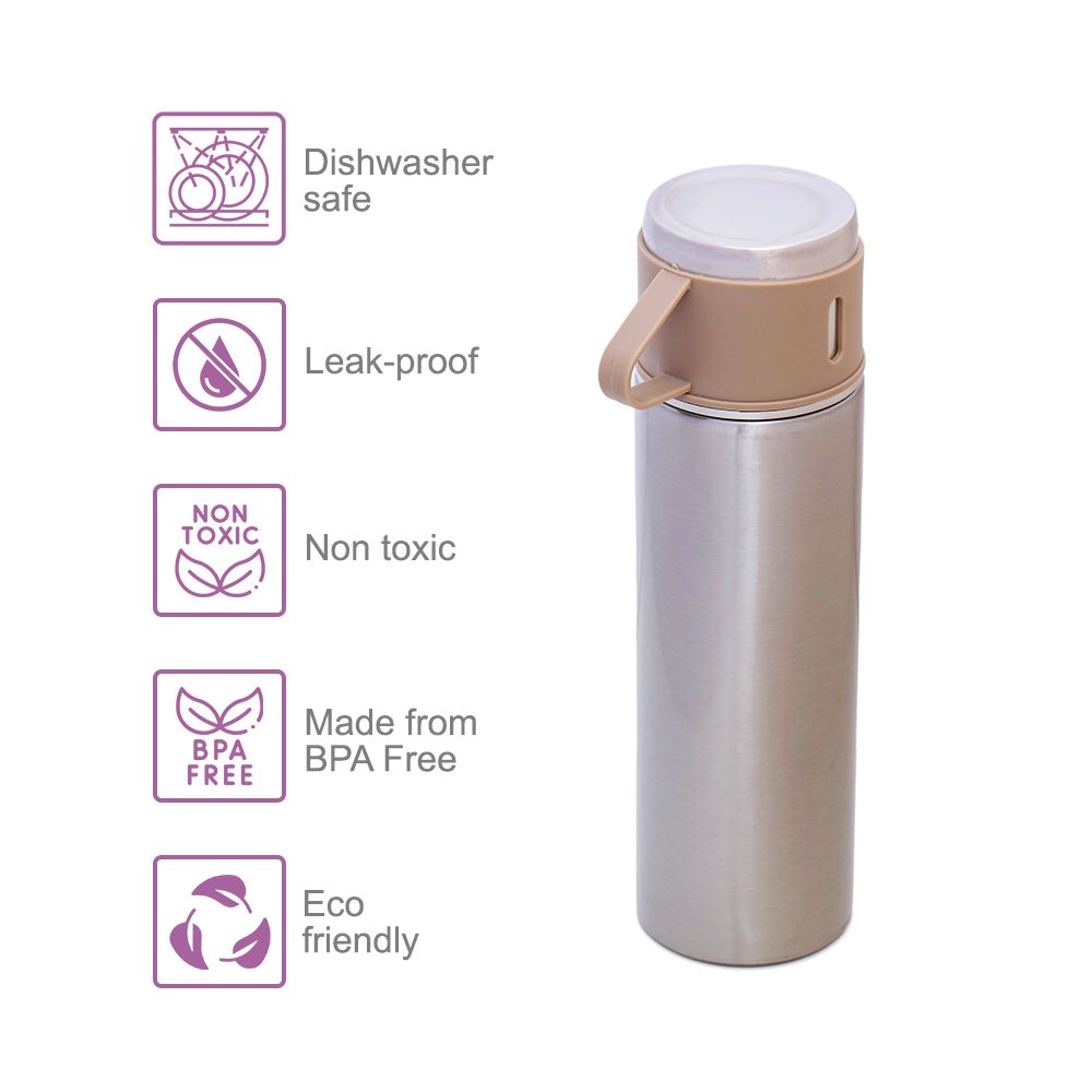 Hydrobrew - Insulated Vacuum Flask 500ml with 2x150ml Cup - Beige