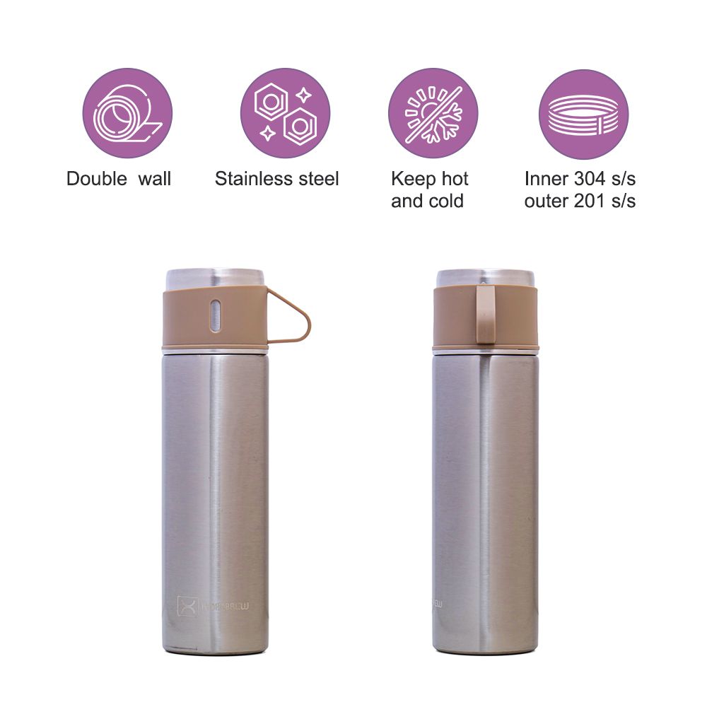 Hydrobrew - Insulated Vacuum Flask 500ml with 2x150ml Cup - Beige