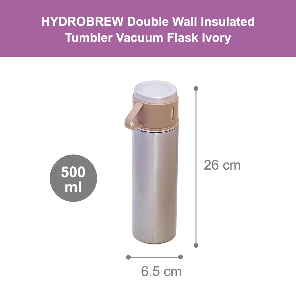 Hydrobrew - Insulated Vacuum Flask 500ml with 2x150ml Cup - Beige