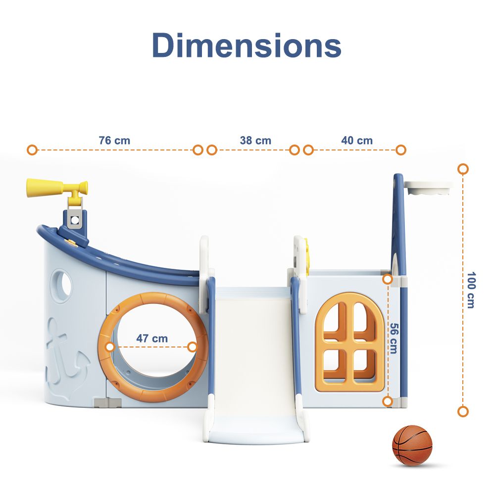ليتل ستوري - بيت لعب على شكل قارب مع زحليقة للأنشطة وكرة سلة - أزرق