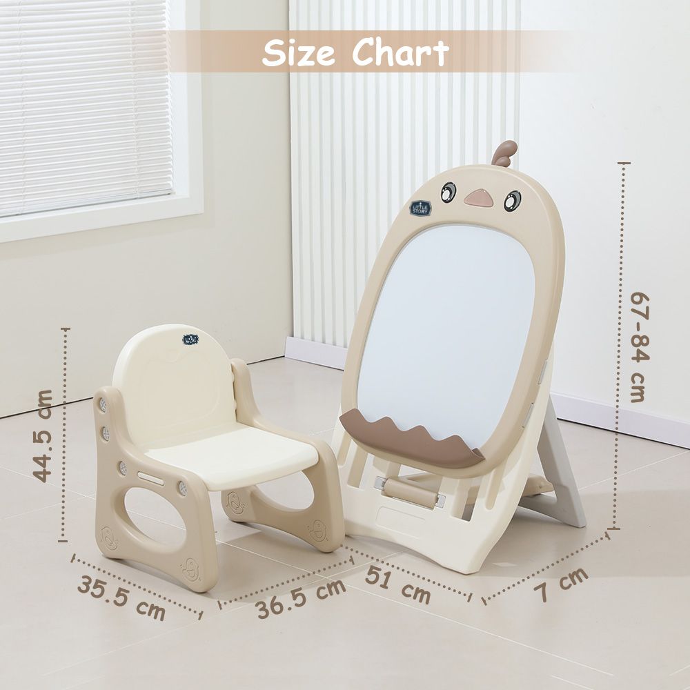 Little Story - Magnetic Drawing Board With Chair And Accessory Set - Beige