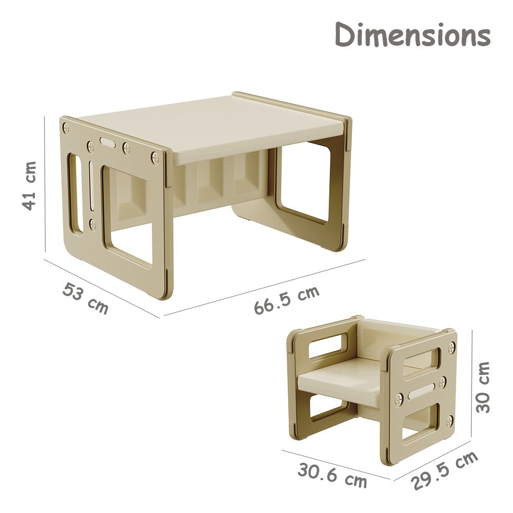 Little Story - Kids Study Table With Chair Set - Beige - 2pcs