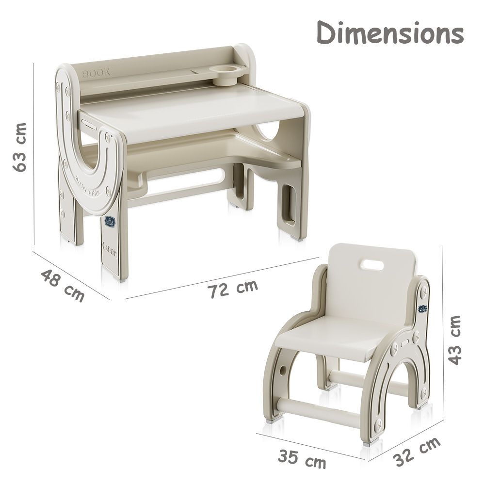 Little Story - Multipurpose Study Table And Chair Set - Beige - 2pcs