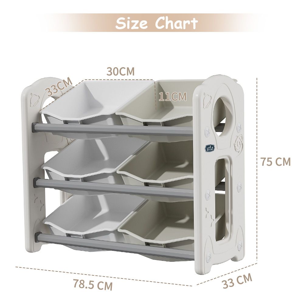 Little Story - Kids Toys Storage Shelf With 6 Boxes - White/Grey