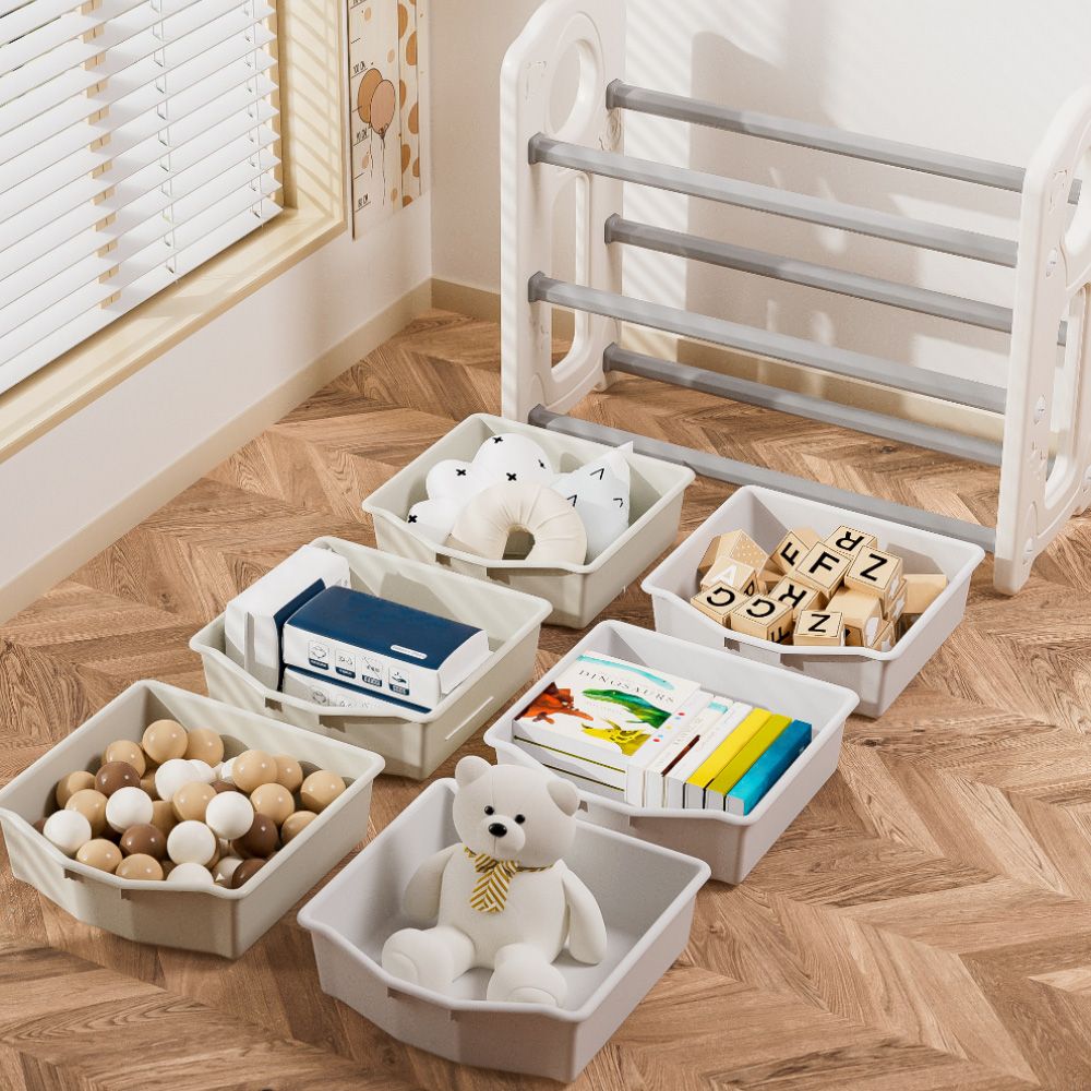 Little Story - Kids Toys Storage Shelf With 6 Boxes - White/Grey