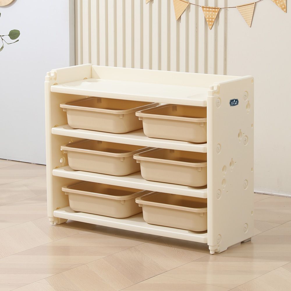 Little Story - Kids Toys Storage Shelf With 6 Boxes - White