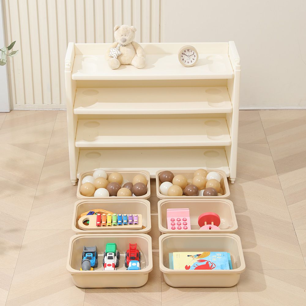 Little Story - Kids Toys Storage Shelf With 6 Boxes - White