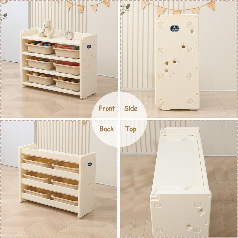 Little Story - Kids Toys Storage Shelf With 6 Boxes - White