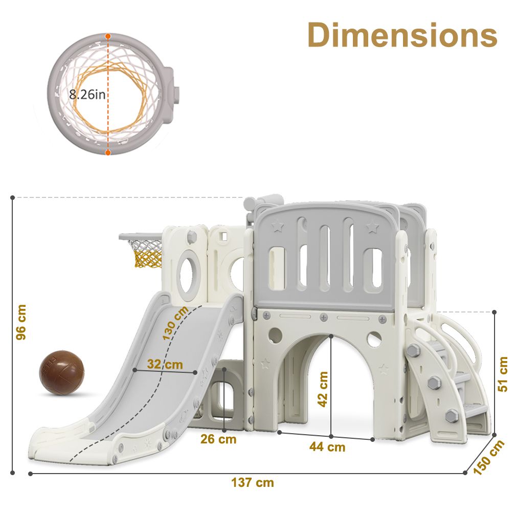 Little Story - Play House With Activity Slide & Basketball - Grey